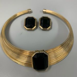 Choker Necklace with Clip On Earrings Set